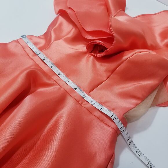 Sherri Hill Coral Formal Dress with Ruffles Fit & Flare Side Sheer Pockets - Picture 7 of 12